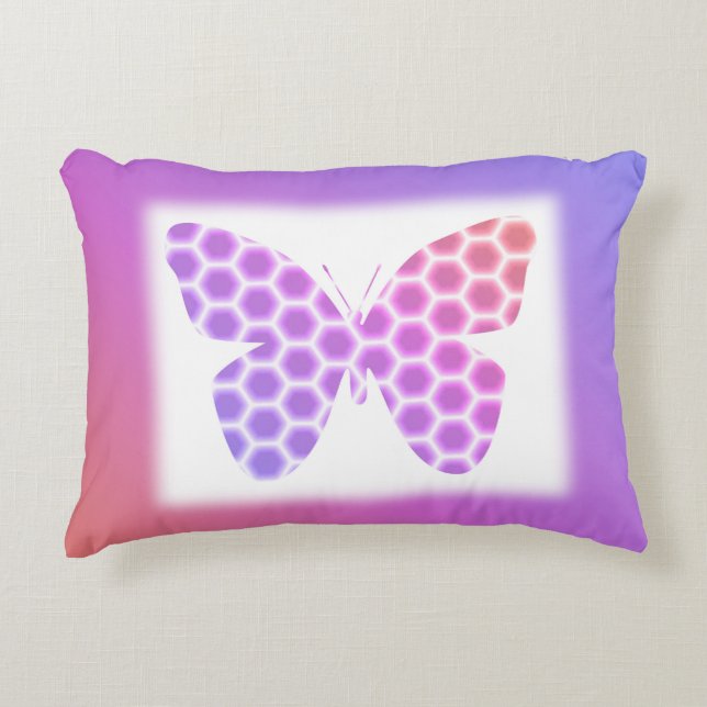 Colourful Peach Pink Purple Geometric Butterfly Ar Accent Pillow (Front)