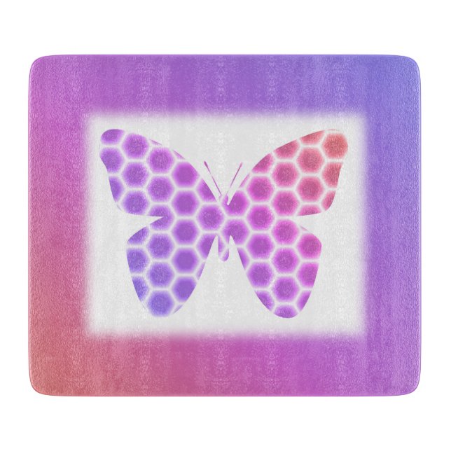 Colourful Peach Pink Purple Geometric Butterfly Ar Cutting Board (Front)