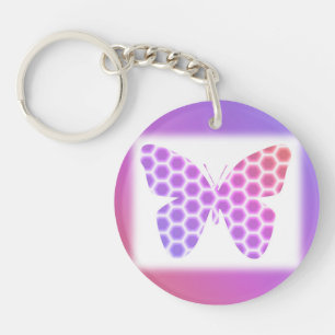 Colourful Peach Pink Purple Geometric Butterfly Ar Keychain