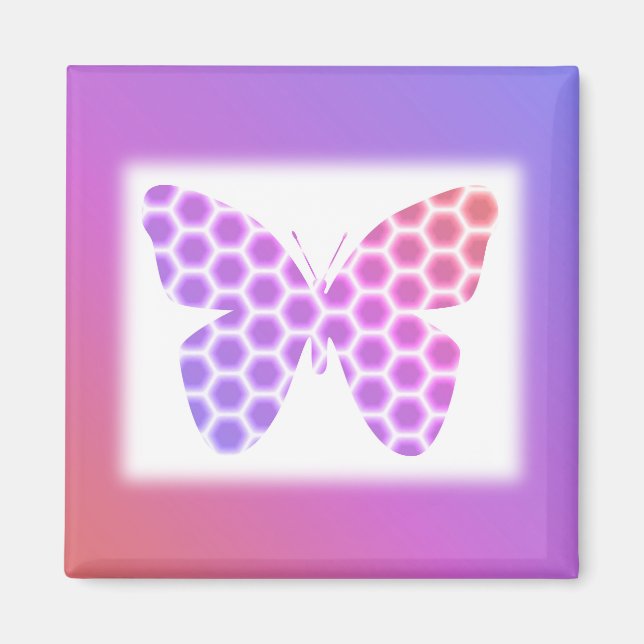 Colourful Peach Pink Purple Geometric Butterfly Ar Magnet (Front)