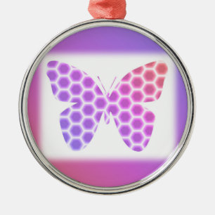 Colourful Peach Pink Purple Geometric Butterfly Ar Metal Ornament
