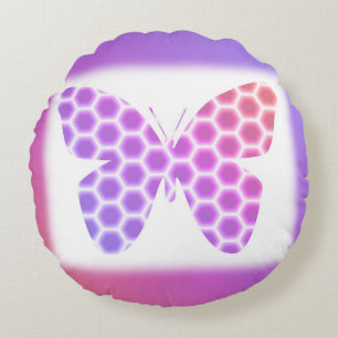 Colourful Peach Pink Purple Geometric Butterfly Ar Round Pillow