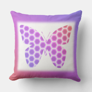 Colourful Peach Pink Purple Geometric Butterfly Ar Throw Pillow