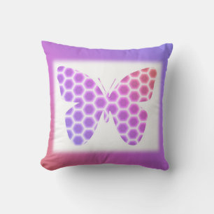 Colourful Peach Pink Purple Geometric Butterfly Ar Throw Pillow