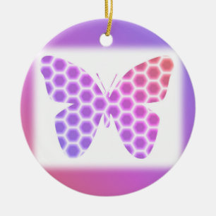 Colourful Peach Pink Purple Geometric Butterfly Ceramic Ornament