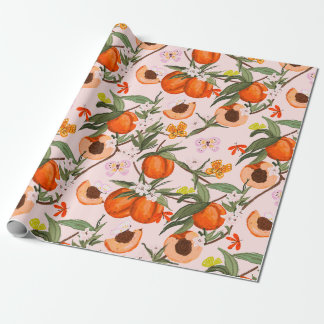 Colourful peaches with butterflies pattern  wrapping paper