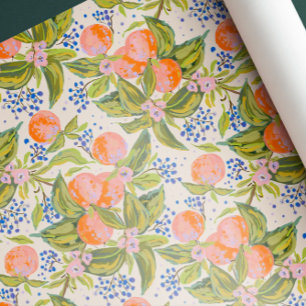 Colourful peaches with flowers  wrapping paper