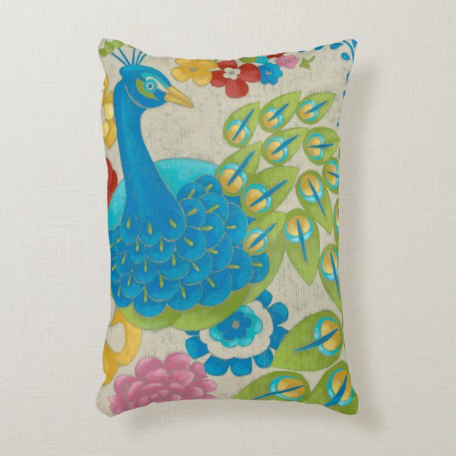 Colourful Peacock and Flowers Accent Pillow (Front(Vertical))