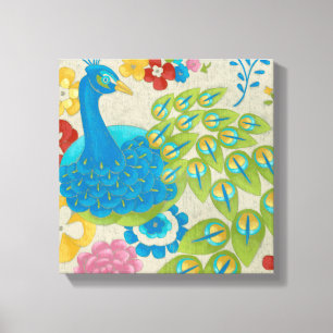 Colourful Peacock and Flowers Canvas Print