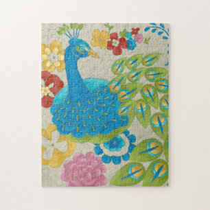 Colourful Peacock and Flowers Jigsaw Puzzle