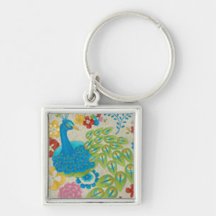 Colourful Peacock and Flowers Keychain