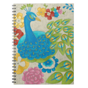 Colourful Peacock and Flowers Notebook
