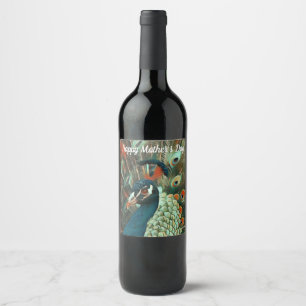 Colourful Peacock - Bird - Personalized Wine Label