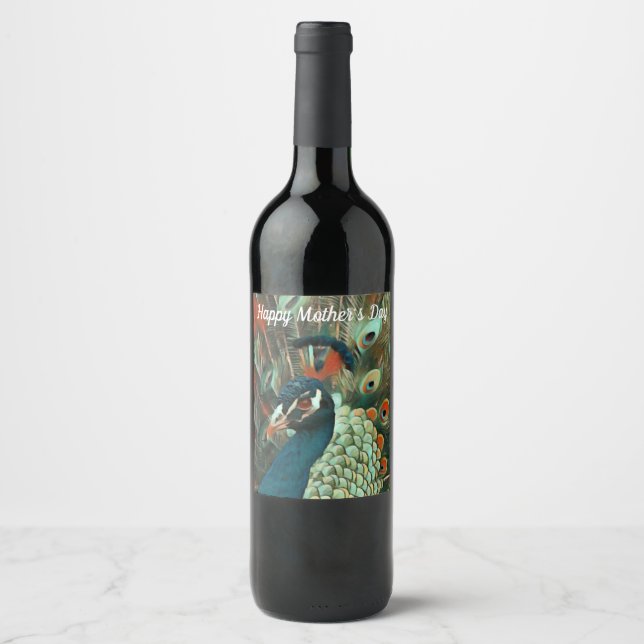 Colourful Peacock - Bird - Personalized Wine Label (Front)