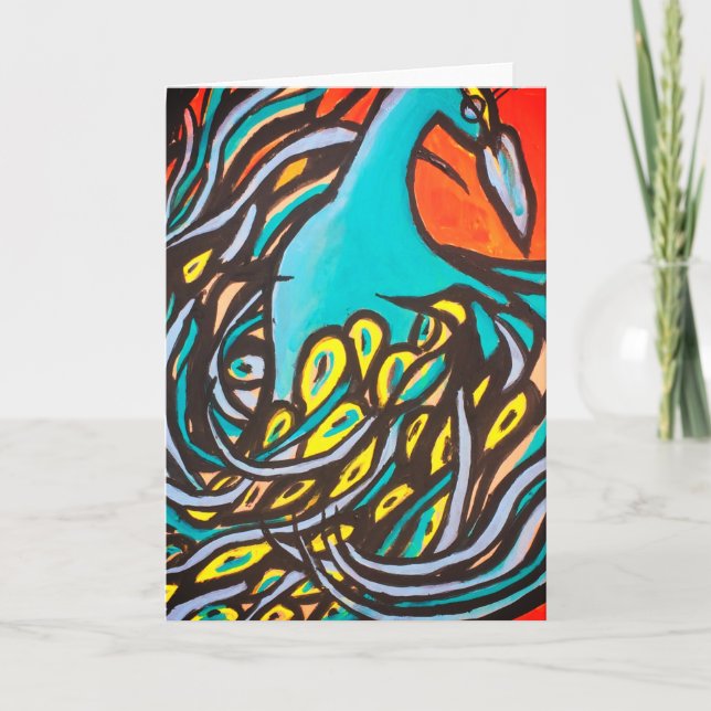 Colourful Peacock Card (Front)