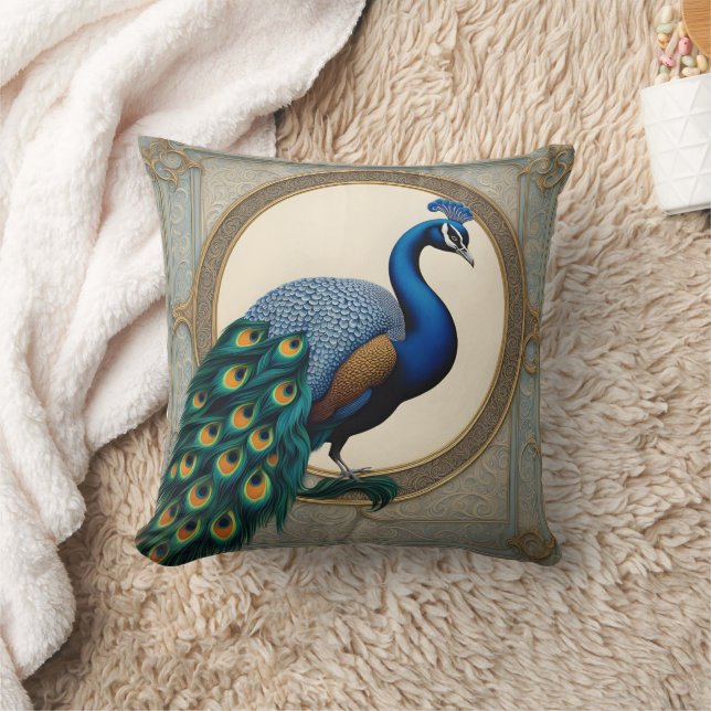 Colourful Peacock Displaying Its Feathers Throw Pillow (Blanket)