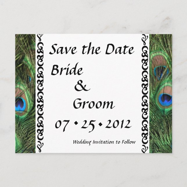 Colourful Peacock Eyes Wedding Save the Date Announcement Postcard (Front)