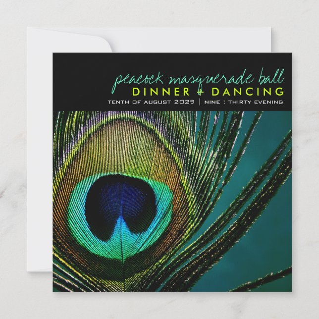 Colourful Peacock Feather Classy Photo Party Invit Invitation (Front)
