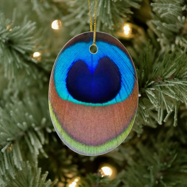 Colourful Peacock Feather Eyespot Ceramic Ornament (Tree)