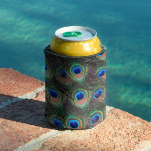 Colourful Peacock Feather Eyespot Pattern Can Cooler