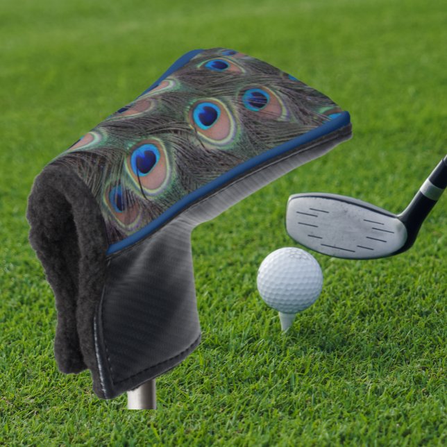 Colourful Peacock Feather Eyespot Pattern Golf Head Cover (In Situ Golfing)