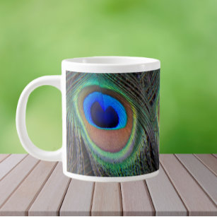 Colourful Peacock Feather Eyespot Pattern Large Coffee Mug