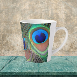 Colourful Peacock Feather Eyespot Pattern Latte Mu Latte Mug