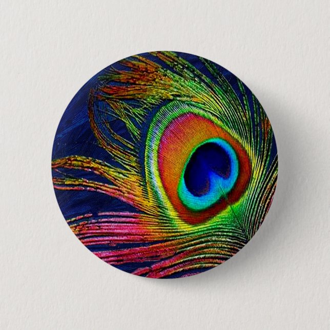 Colourful Peacock Feather Print 2 Inch Round Button (Front)