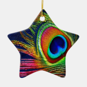 Colourful Peacock Feather Print Ceramic Ornament