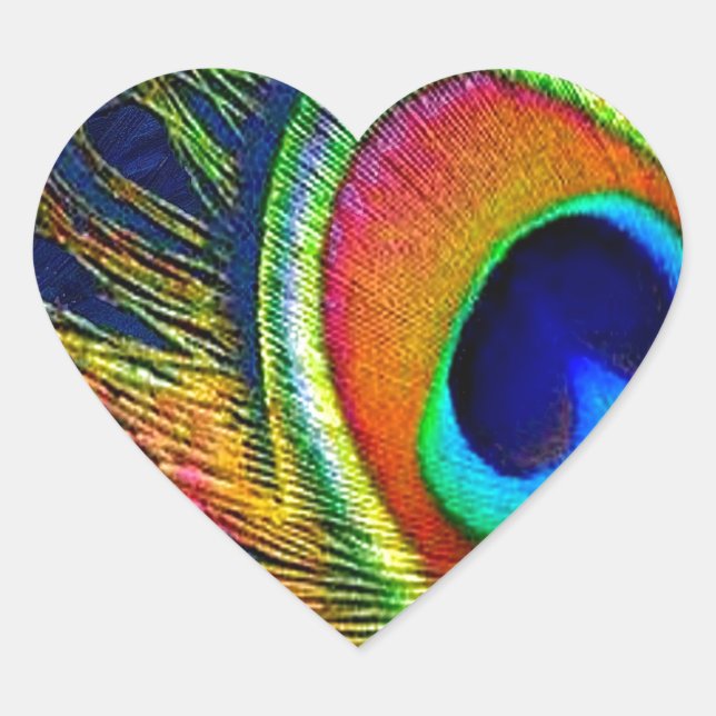 Colourful Peacock Feather Print Heart Sticker (Front)