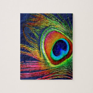 Colourful Peacock Feather Print Jigsaw Puzzle