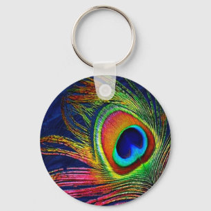 Colourful Peacock Feather Print Keychain