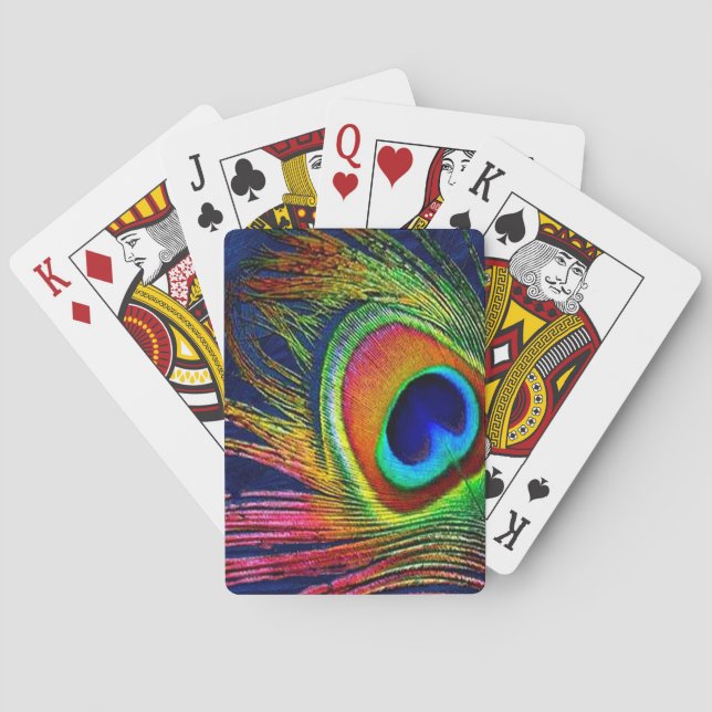 Colourful Peacock Feather Print Playing Cards (Back)