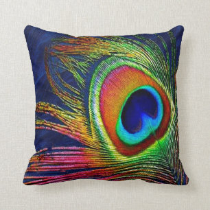 Colourful Peacock Feather Print Throw Pillow