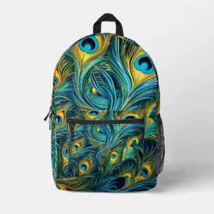 Colourful Peacock feather Printed Backpack