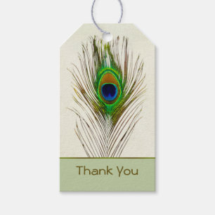Colourful peacock feather Wedding Gift tag