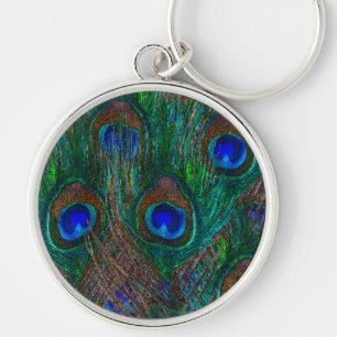 Colourful Peacock Feathers Etching Style Keychain