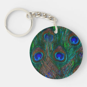 Colourful Peacock Feathers Etching Style Keychain