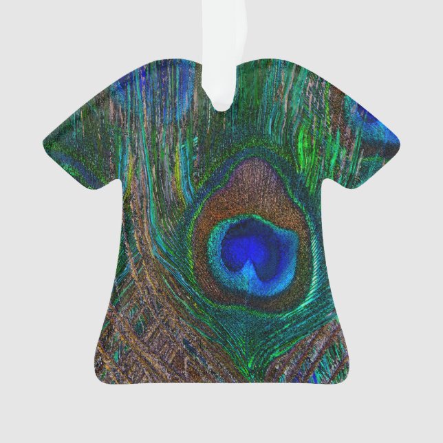 Colourful Peacock Feathers Etching Style Ornament (Front)