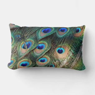 Colourful Peacock Feathers Lumbar Pillow