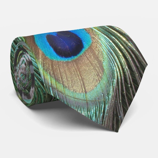 Colourful Peacock Feathers Pattern Neck Tie (Rolled)