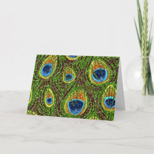 Colourful Peacock Feathers Print  Card