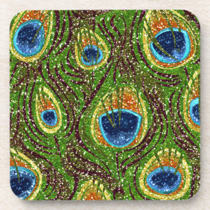 Colourful Peacock Feathers Print Coaster