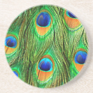 Colourful Peacock Feathers Print Coaster