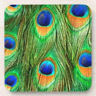 Colourful Peacock Feathers Print Coaster