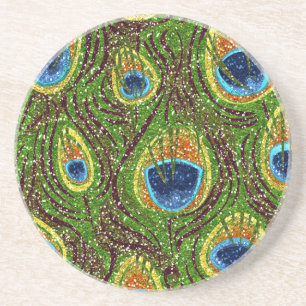 Colourful Peacock Feathers Print Coaster