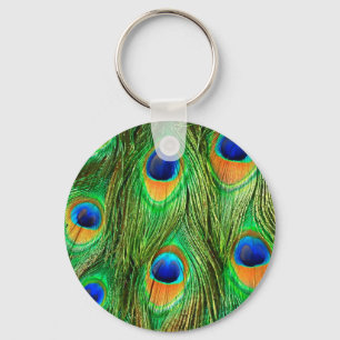 Colourful Peacock Feathers Print Keychain