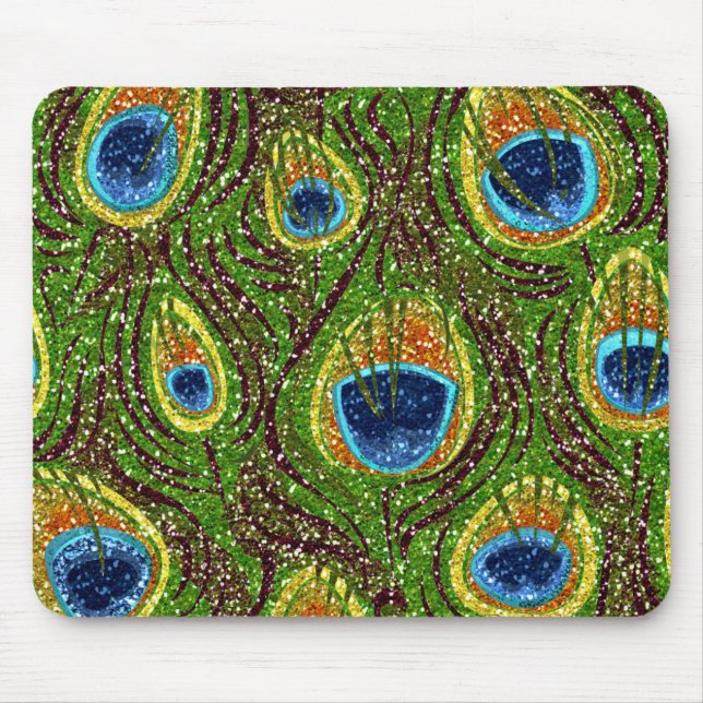 Colourful Peacock Feathers Print Mouse Pad (Front)
