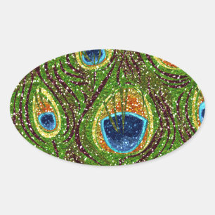 Colourful Peacock Feathers Print Oval Sticker