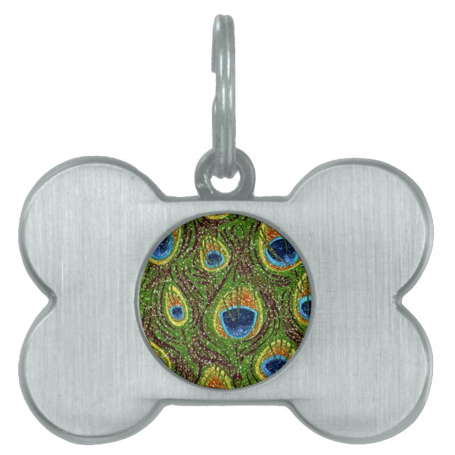 Colourful Peacock Feathers Print Pet ID Tag (Front)